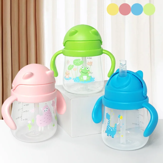 

1 шт., 270 мл, детская соломенная чашка для питья с рисунком из мультфильма, с двойной удобной ручкой, материал PP, милая тренировочная чашка против удушья для младенцев