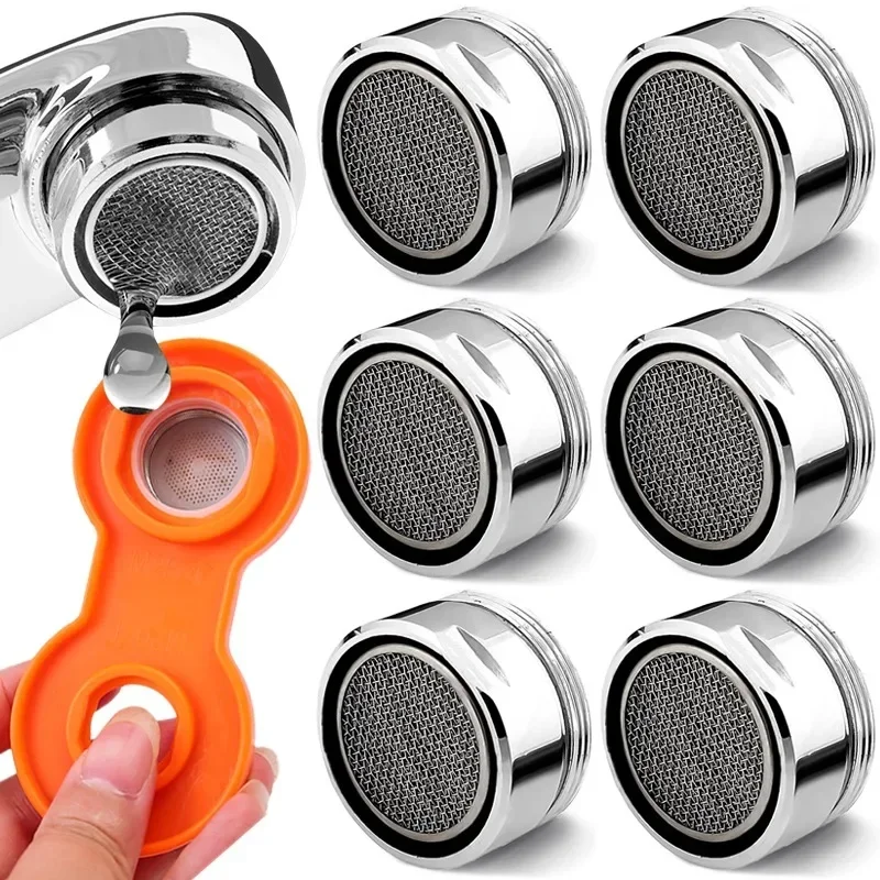 6/1set Brass Water Saving Faucet Tap Aerator Thread Bathroom Faucet Bubbler Replaceable Filter Mixed Nozzle 24mm Bathroom Part