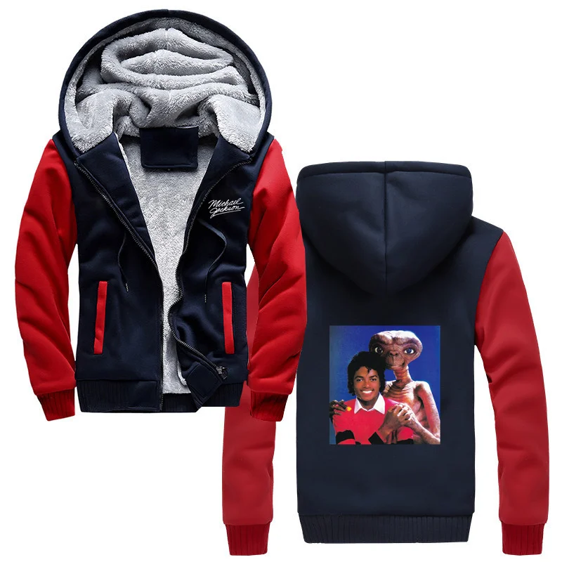 Michael Jackson & E.T Hoodies Vintage Retro Thriller Men High Quality Thick Zipper Sweatshirt Harajuku Streetwear