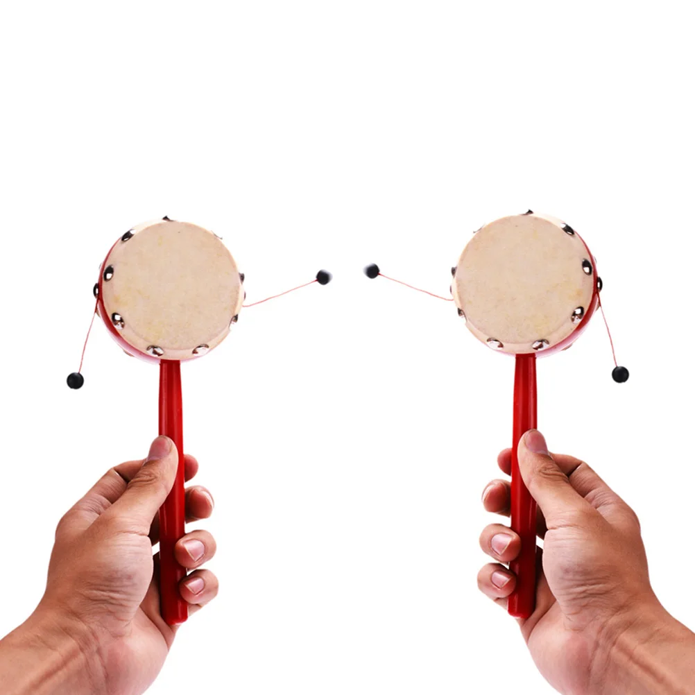 

2 Rattle Drum Toys Drums for Kids Baby Tambourine Children Music Red Hand