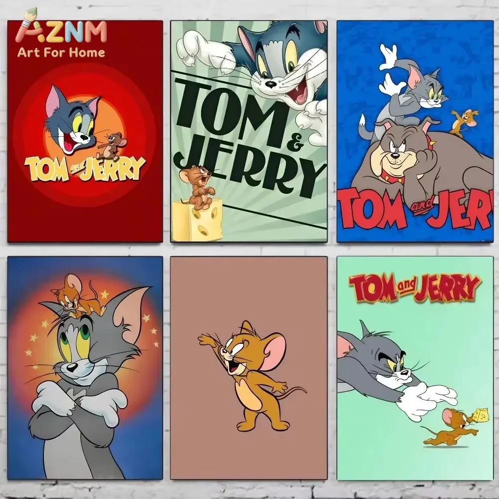 1 Stück, Cartoon-Tom-und-Jerry-Posterdruck für Schlafzimmer, Wohnzimmer, Heimdekoration, Cartoon-Film, Wandkunst, HD-Bild, Wandgemälde