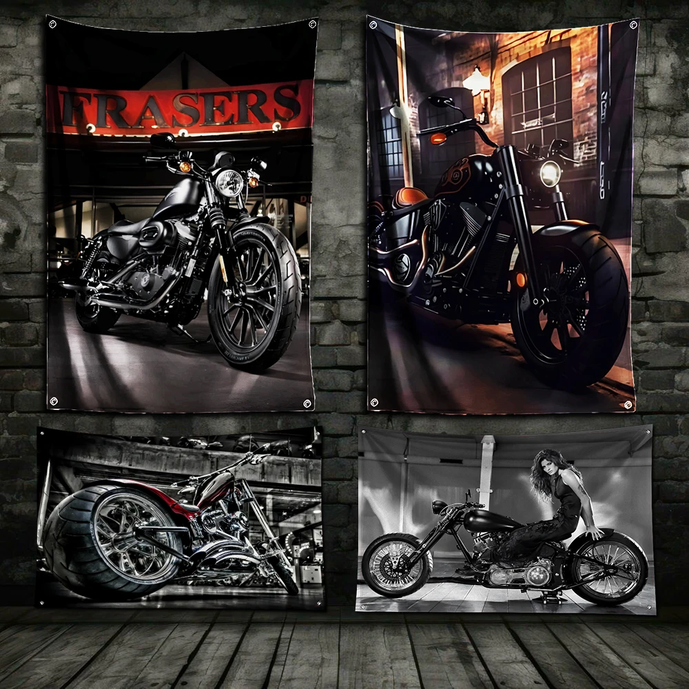 3x5 Ft Motorcycle Darkness Banner Flag Motorcyclist Poster Wall Art AD Vintage Sign Dark Motor Car Man Cave Garage Pub Club Bar