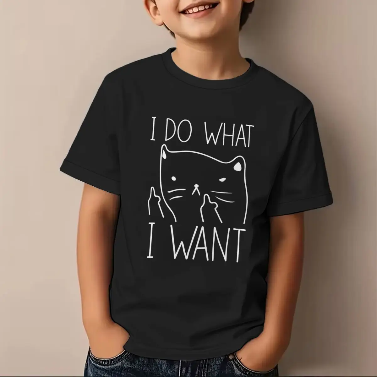 Funny Cat I Do What I Want T-shirt Cute Cat Graphic Soft Cotton Tee Cat Lover Gift Girls Boys Fashion Casual T-shirt