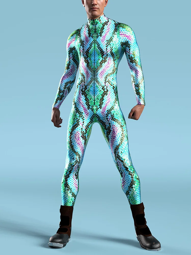 Snake Costume Men's Jumpsuit  Animal Festival Bodysuit Halloween Role Play Morphsuit Tights Party Masquerade Burning Man Costume image 3