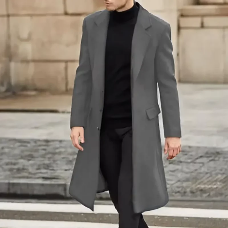 

2024 Spring Medium Length Coat Men Fashion Woolen Trench Coats Korean Loose Casual Double Breasted Jackets