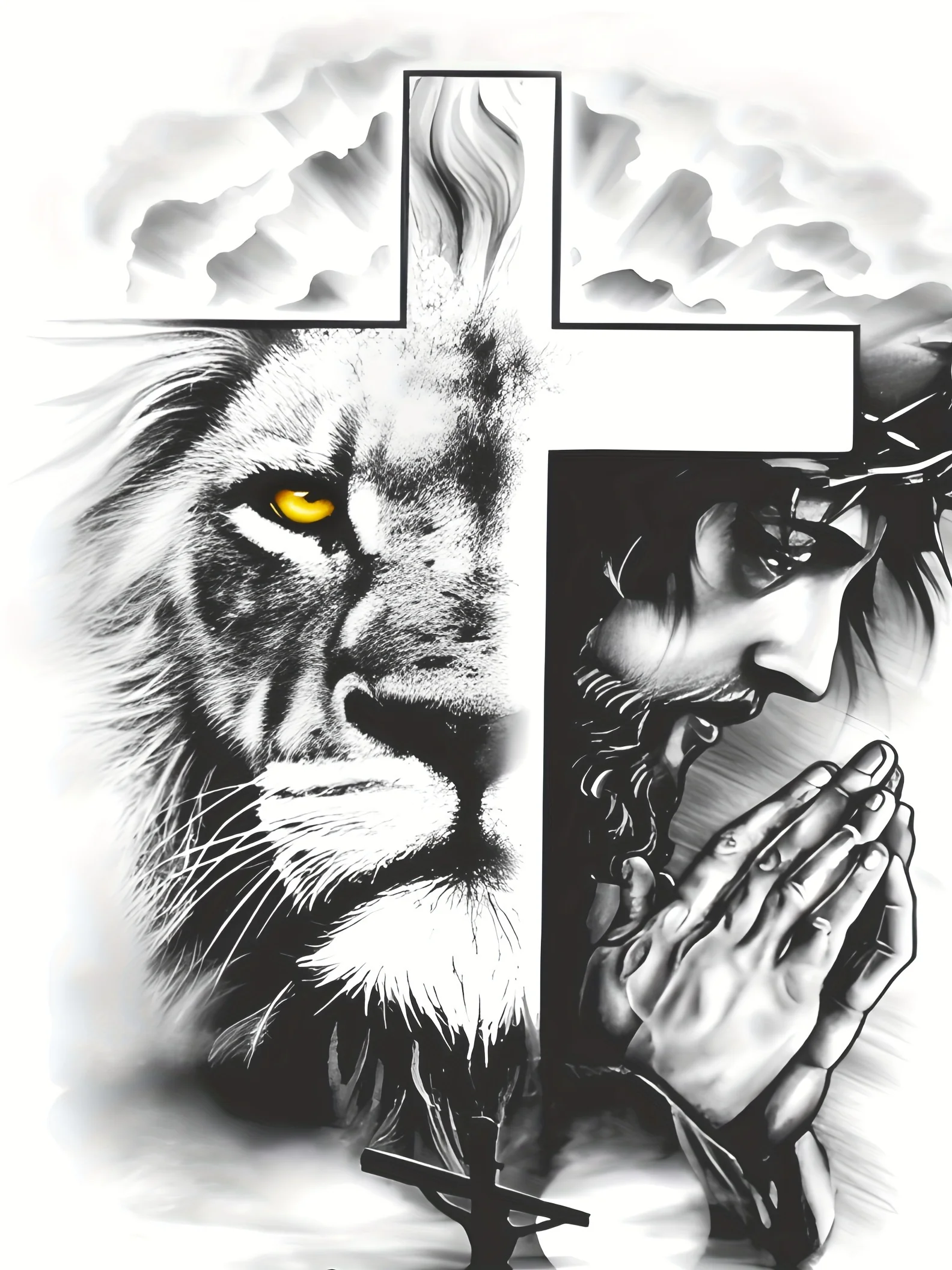 Herren-T-Shirt mit Löwen-Jesus-Kreuz-Glaubensdruck, lässig, O-Ausschnitt, kurze Ärmel, religiöses Grafik-T-Shirt, Alltags-Oberteil – Detail 5