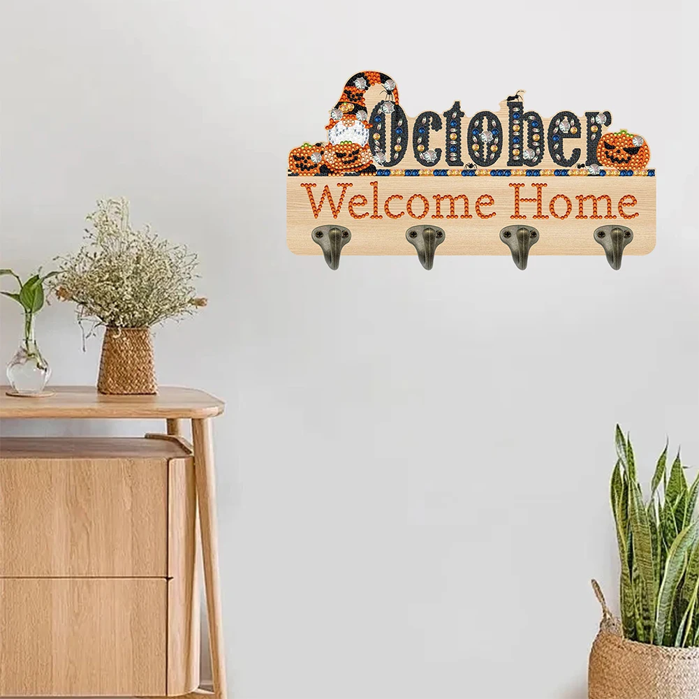 

Wooden Welcome Home Calendar Rhinestone Painting Keychain Hanger Diamond Painting Art Hooks for Home Office Decor