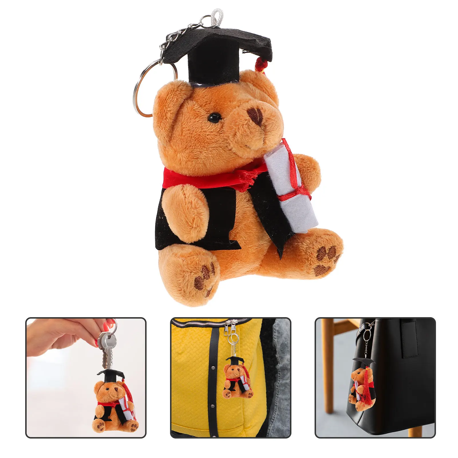 

Graduation Bear Keychain Small Graduation Pendant Cute Backpack Pendant Graduate Bear Figures Soft Material Key Ring for Kids