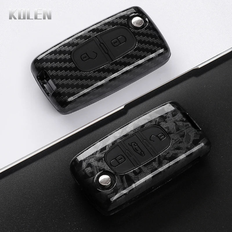 

ABS Carbon Fiber Style Car Key Case Cover For Peugeot 107 207 307 308 407 607 3008 5008 for Citroen Xsara Picasso C5 C6 C8 Fob