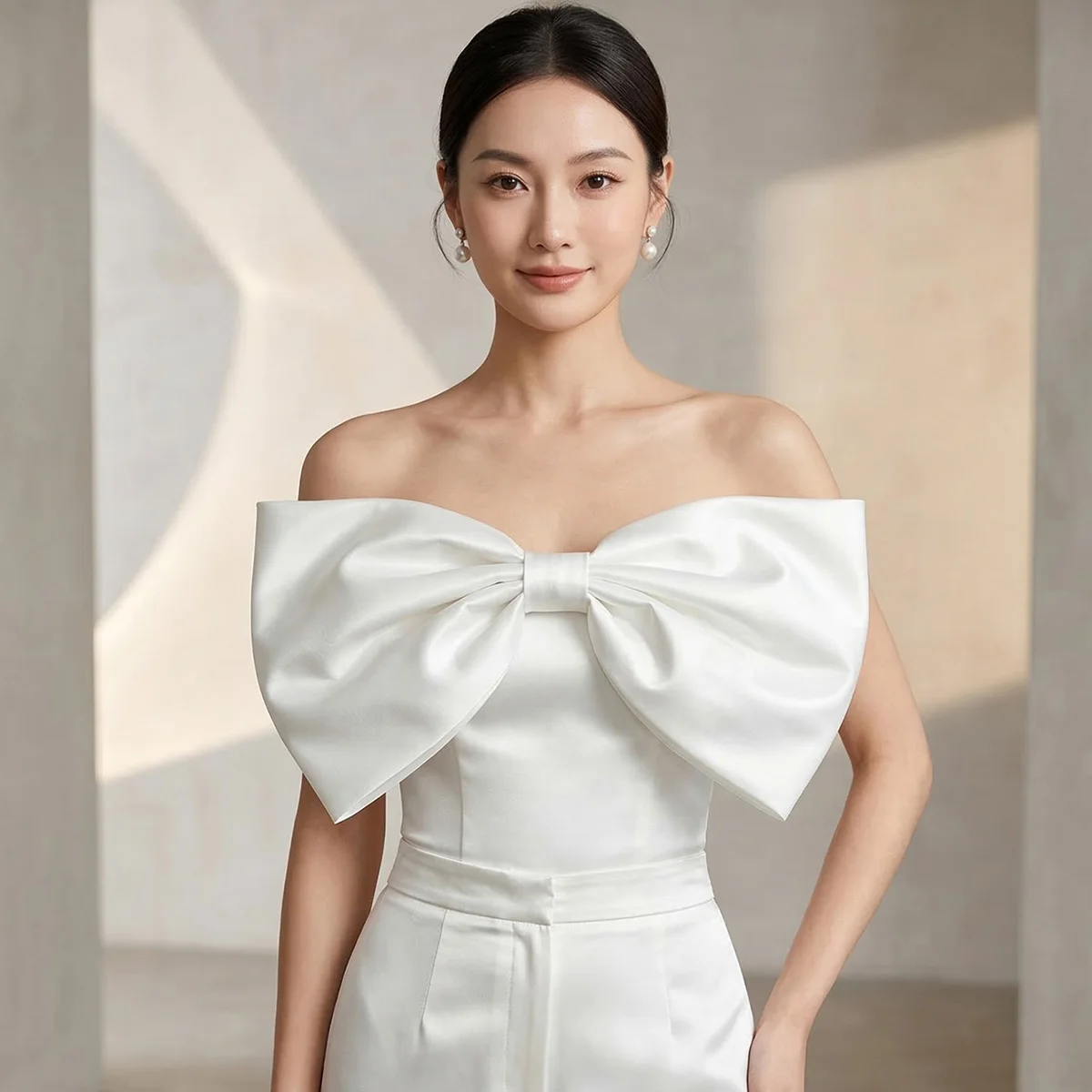 Elegant White Coquette Big Bowknot Removable Satin Dress Bow Pin Bridal Shower Prom Party Back Decor Romantic Ribbon Sash