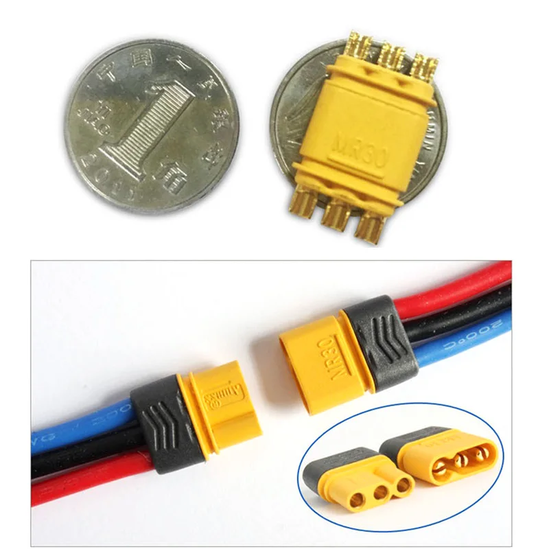 1/2 pair AMASS MR30 Male Female Connector Plug with Sheath  Banana Plug for RC Lipo Battery RC Multicopter Airplane