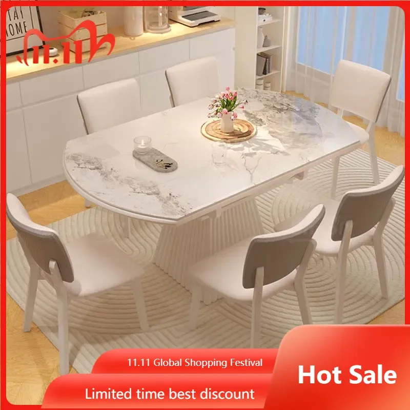 

Extendable Long White Table Kitchen Multifuctional Design Luxury Dining Table Round Nordic Mesa Redonda Comedor Modern Furniture