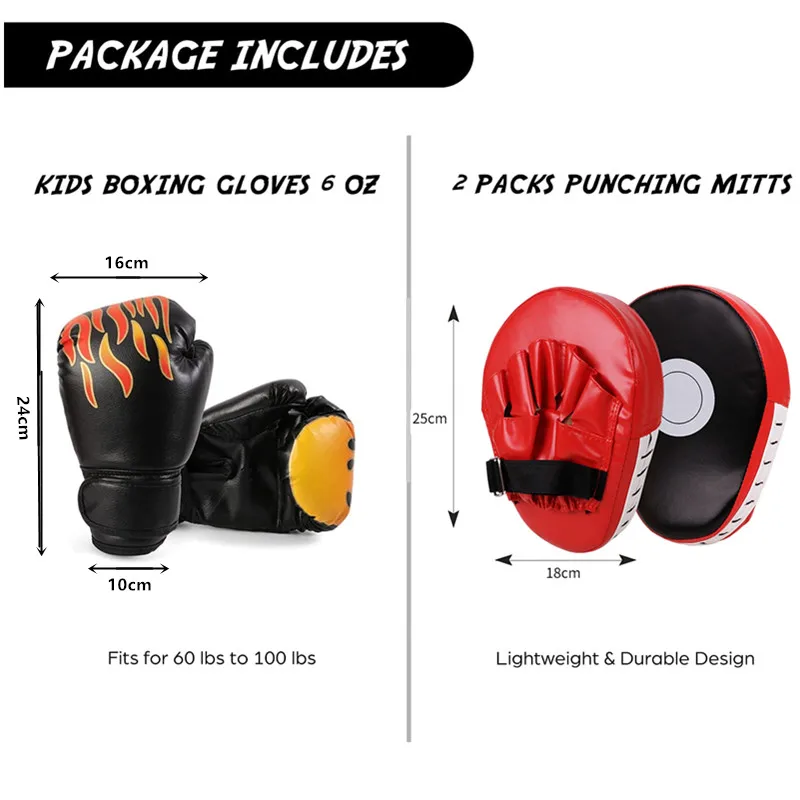 2 in 1 Boxing Gloves and Punching Mitts Set Boxing Focus Pads Target Fight Gloves for Kickboxing Karate Muay Thai MMA Training