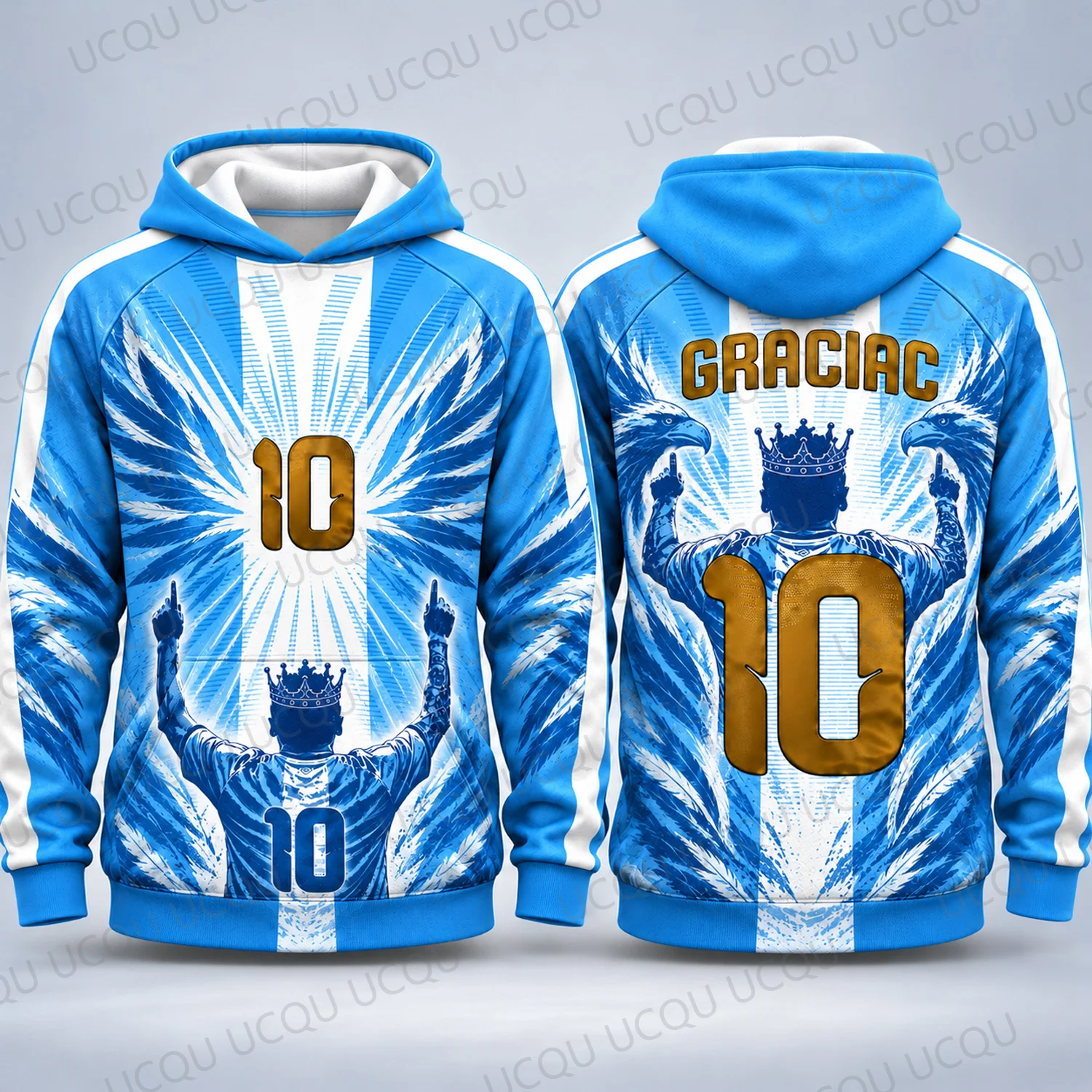 2026 Gracias 10 Crown Eagle Hoodie Blue White Gold Football Fan Sweatshirt Men Women Pullover Streetwear Gift