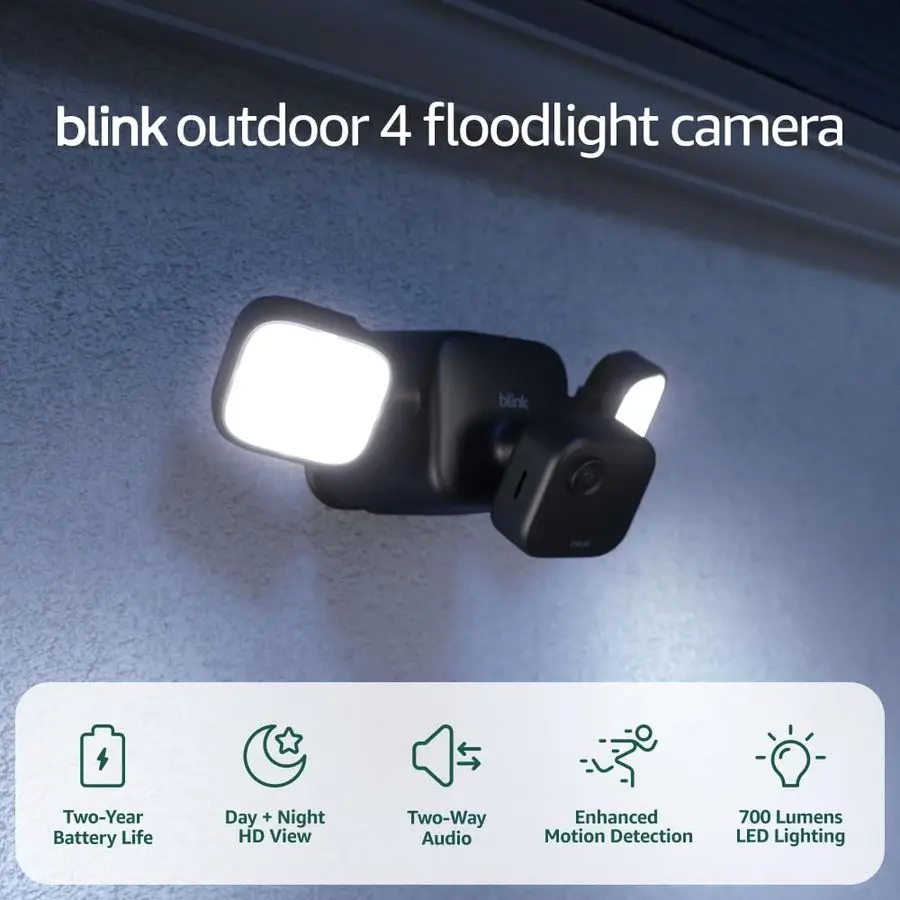 

Уличная камера Blink Outdoor 4 Floodlight u2014, беспроводная умная камера видеонаблюдения, 700 люмен, срок службы батареи два года, улучшенное обнаружение движения