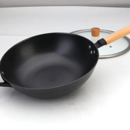 

High Quality Manufacturer Wooden Insulated Handle Kitchen Stainless Wok 32CM Hotel Restaurant Equipment Wok Pan Frying Pan