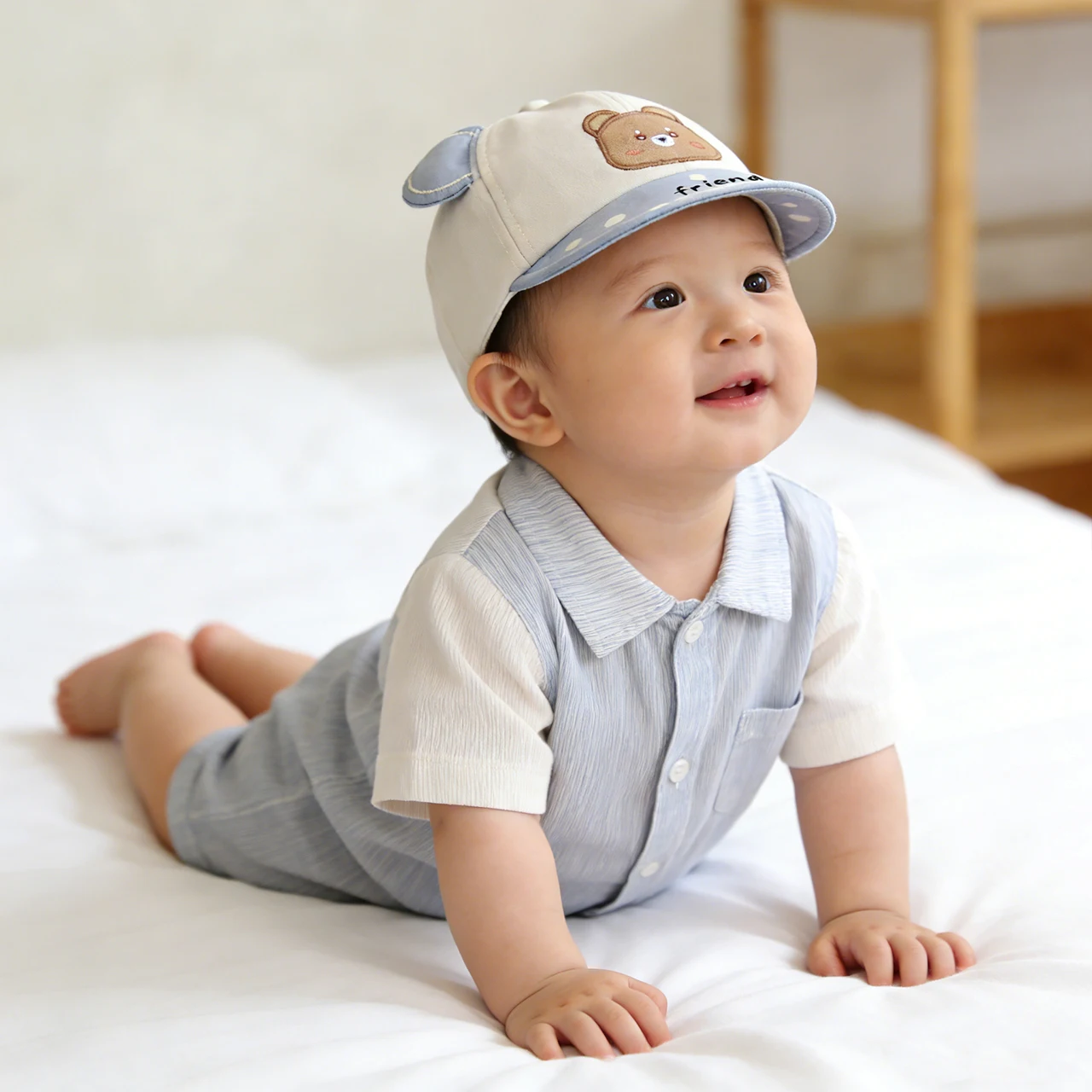 

Bear Soft-Brim Baseball Cap for Baby Sunscreen Peaked Hat 5-24Month Children Duck Tongue Caps Cute Cartoon Kids Duckbill Hats