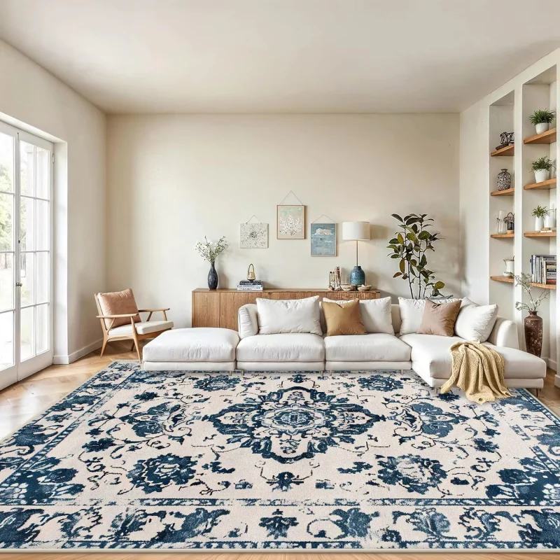 VIKAMA Christmas Wreath Area Rug Vintage Holly Berry Snowflake Non Slip Washable Carpet For Living Room Bedroom Xmas Home Decor