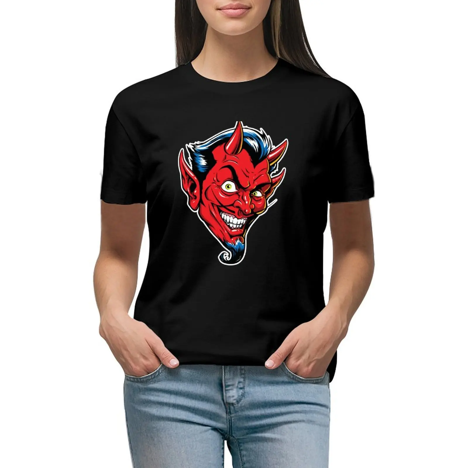 

devils T-shirt lady clothes vintage clothes Female clothing fashion woman blouse 2024