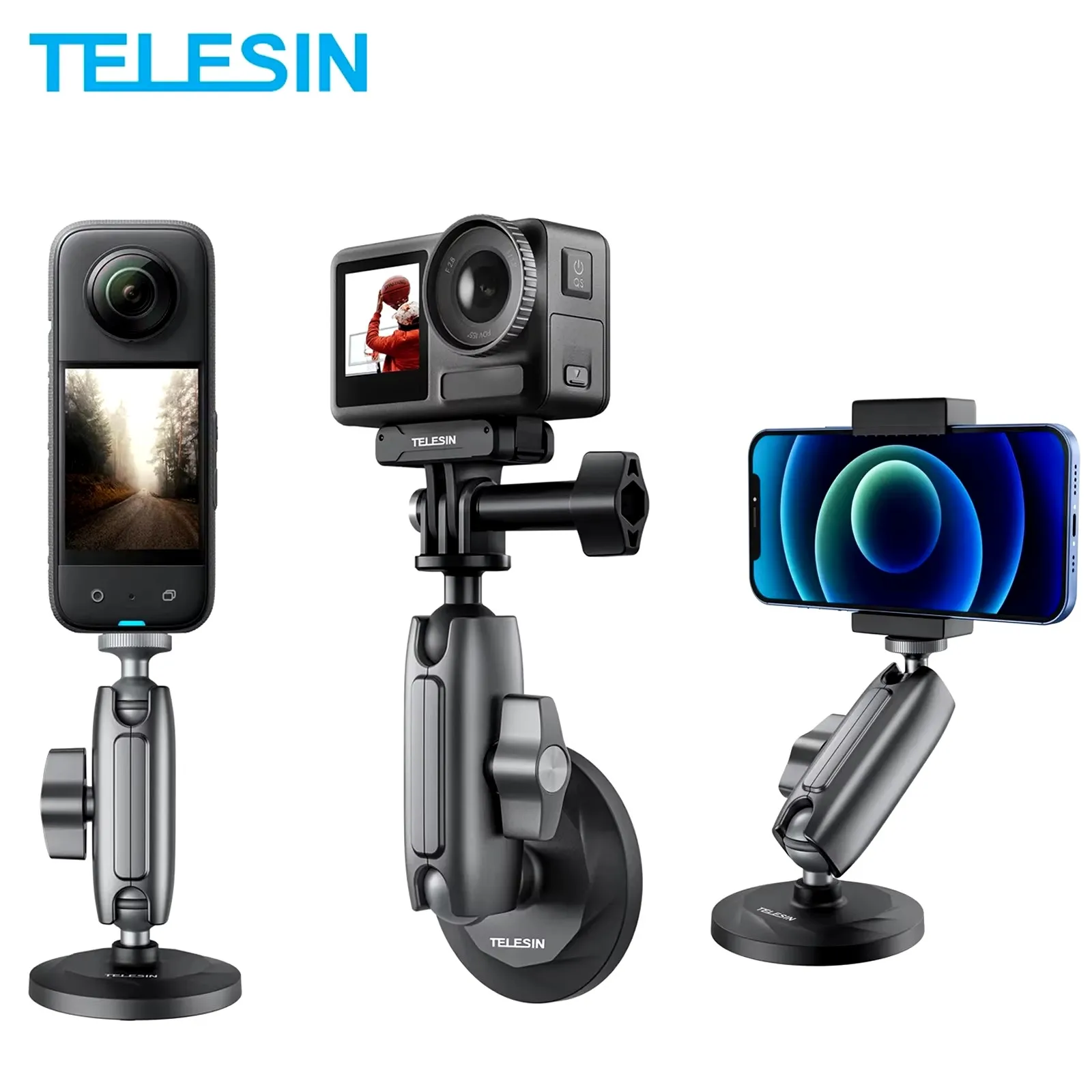 TELESIN Aluminum Alloy Magnetic Holder 360° Adjustable 1/4 Adapter For GoPro 13 12 11 Insta360 DJI Action 4 Camera iPhone 16 15