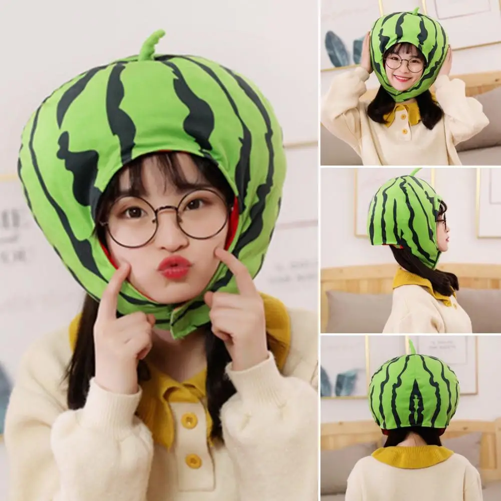 Cute Plush Hat Headgear Comfortable Cosplay Hat Prop Extra Soft Watermelon Fruit Cosplay Headgear Plush Hat  All Match