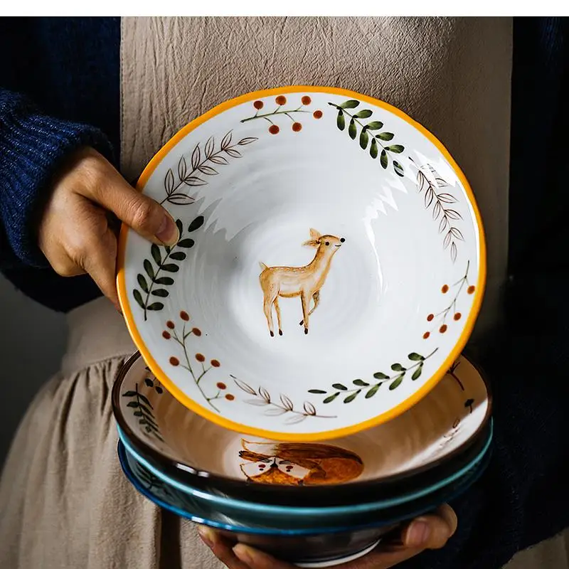 

Посуда, принадлежности, мультяшные милые керамические животные, фрукты, большая миска, суп, лапша, десерт, салат