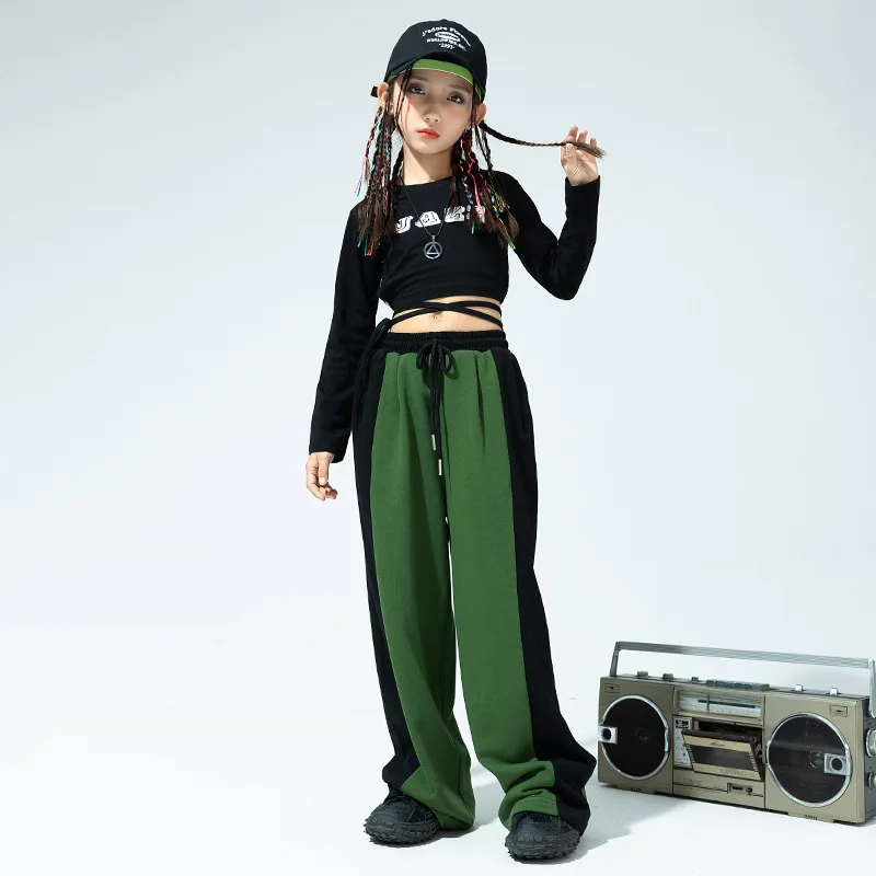 Meisjes Jazz Dans Kostuums Kinderen Hip-Hop Street Dance Kleding Lange Mouw Top Baggy Broek Stijldansen Podium Outfits