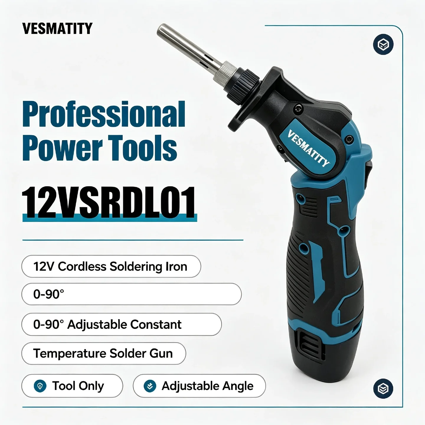 Vesmatity 0-90° Adjustable 12V Lithium Soldering Iron – Constant Temp Solder Gun for Makita 18V/20V Battery, Pro Cordless Welder