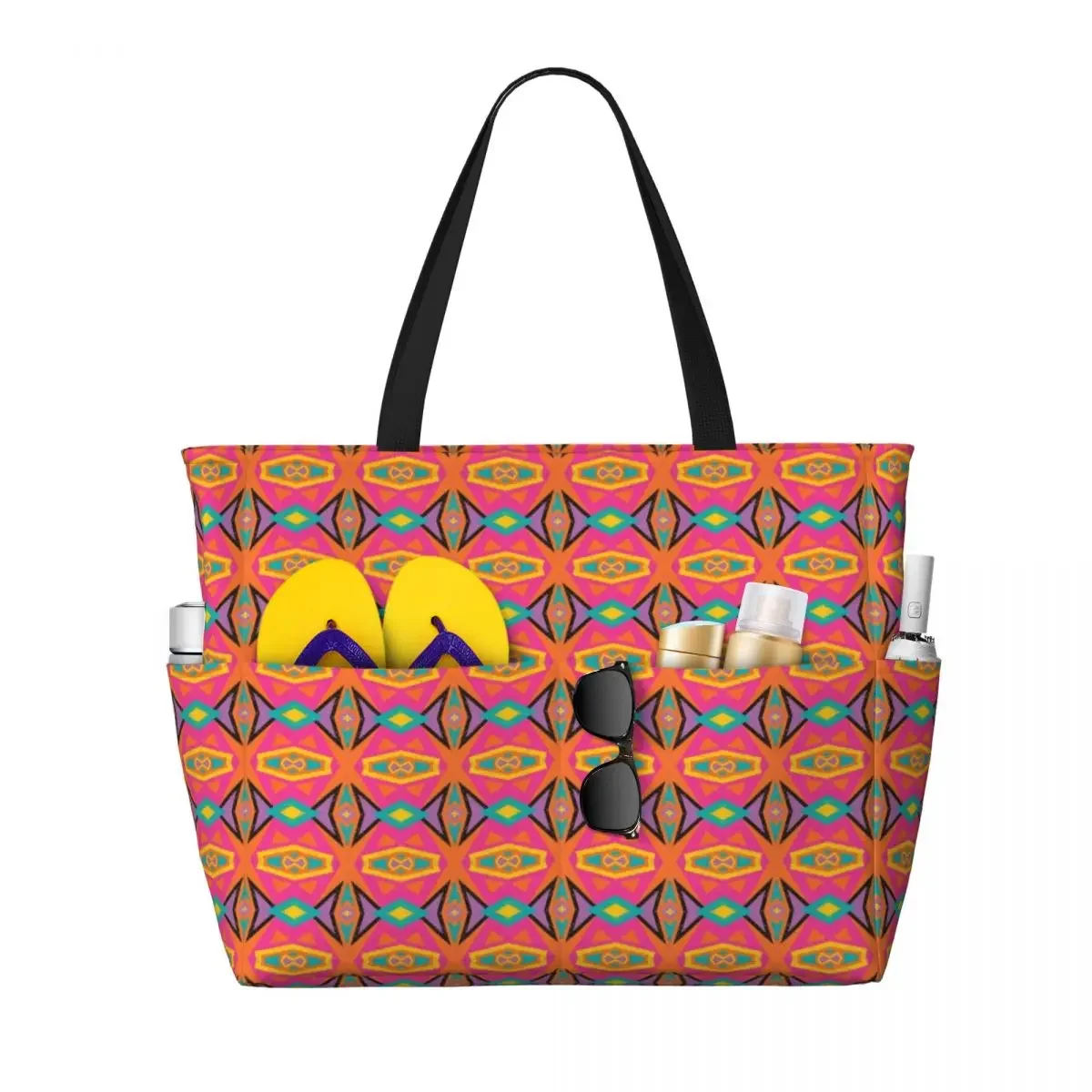 Custom Large African Tribal Ankara Fabric Style Tote Bag for Women Geometric Shopping Shoulder Gym Beach Travel Bag