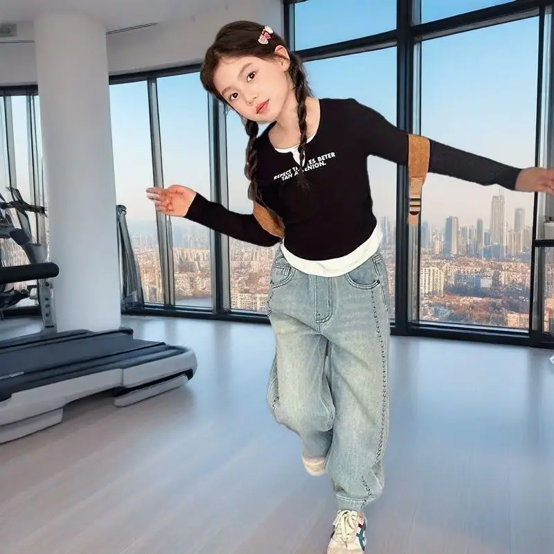 

Fake Two Piece T Shirts for Girls Clothes 11 12 Years Children 7 10 Children's T Shirt Girl From Fashion Kids 8 Old 2025 5 6 Top
