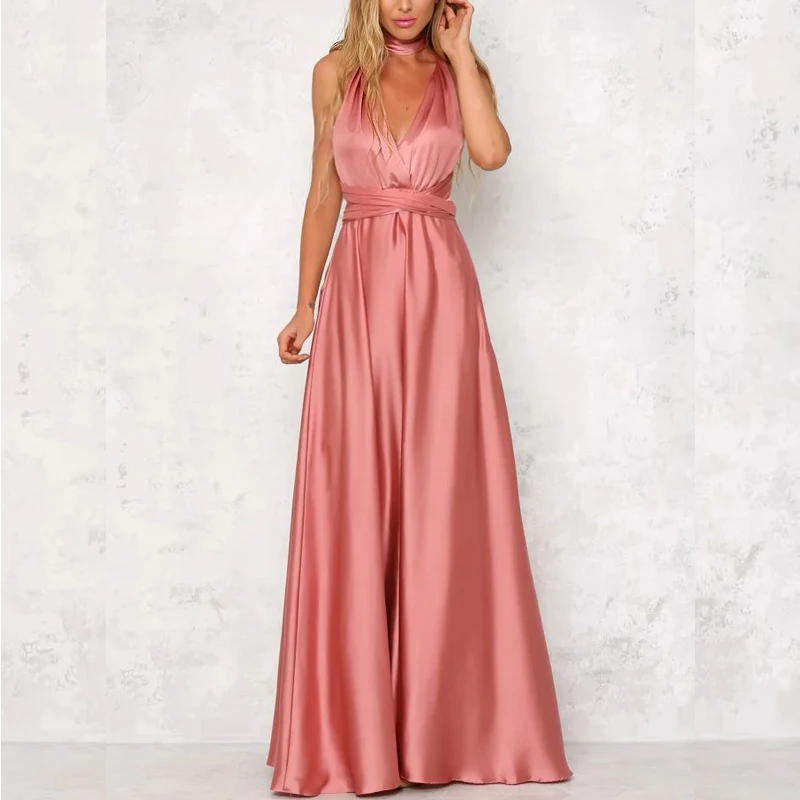 Robe de Soirée Sexy en Satin pour Femme, Tenue Élégante, Taille Haute, Col en V, à la Mode, 26531