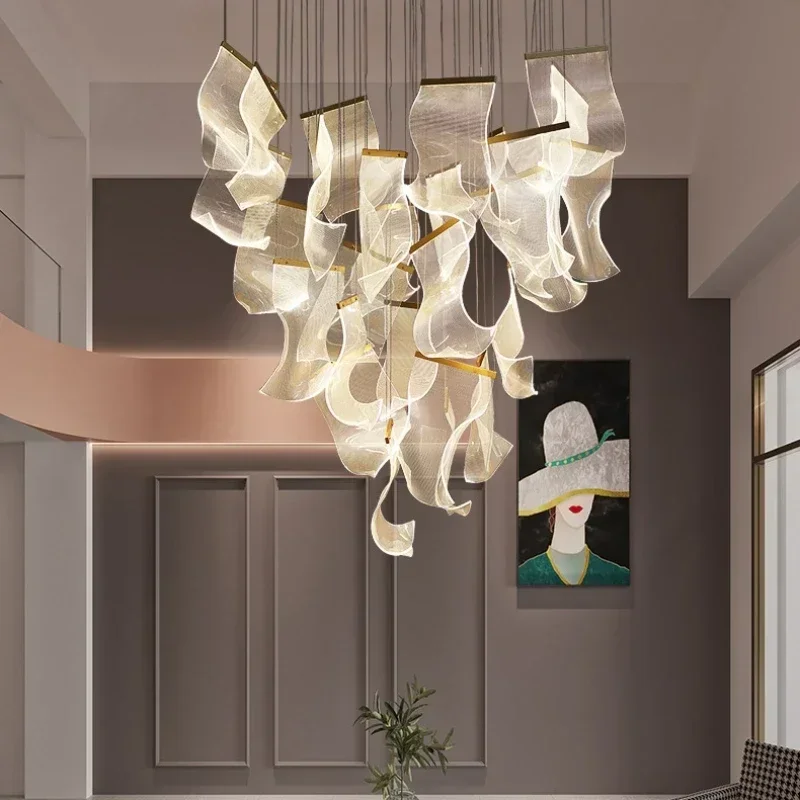 

Nordic Luxury Acrylic Chandelier Creative Living Room Bar Staircase Restaurant LED Light Guide Plate Ceiling Lamp Lighting Decor