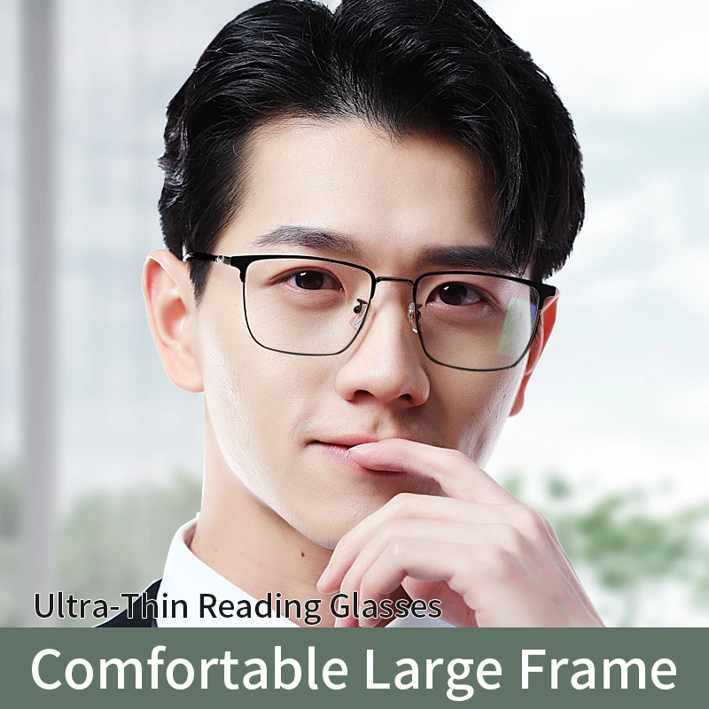 Men's Ultra-Thin Reading Glasses Anti Blue Ray Anti-Fatigue,Metal Full Frame Computer Readers Anti UV/Eyestrain/Glare