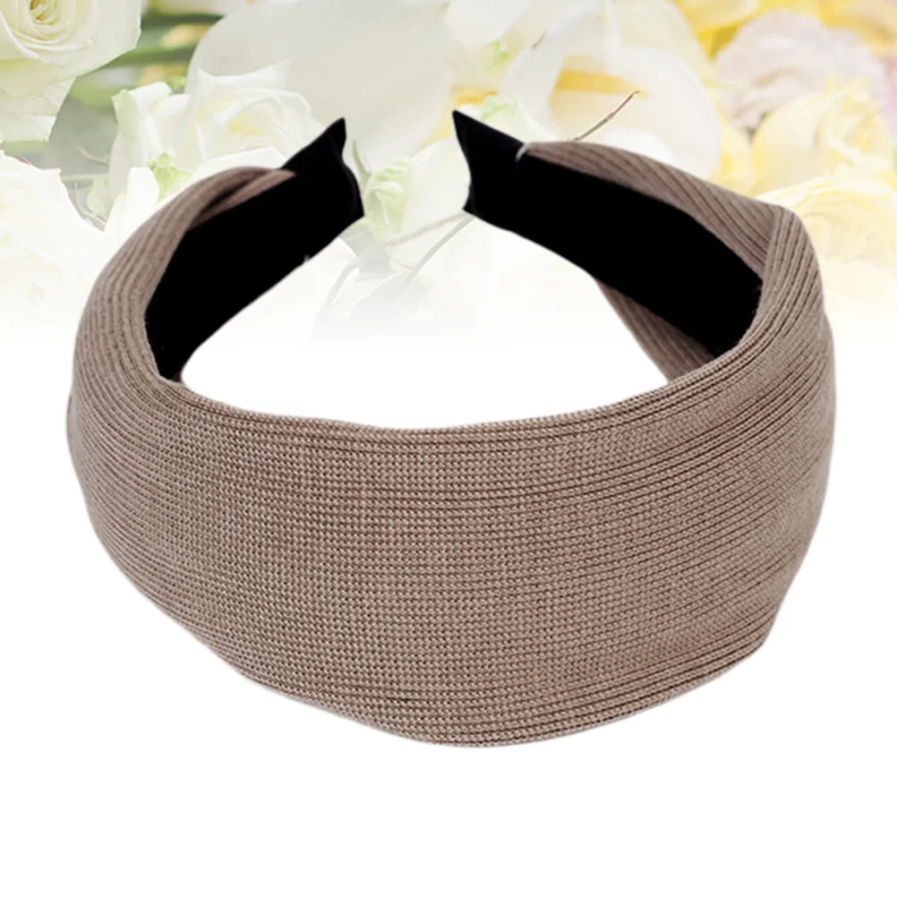 

Simple Design Khaki Wide Brim Headbands Reusable Cloth Material Elegant Knitting Headwear For Women Girls Headdress