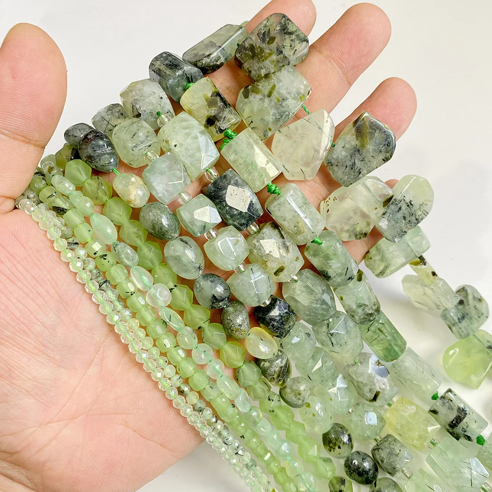 Green Prehnites Round Loose Spacer Beads For Jewelry Natural Smooth Quartz Stone Beads DIY Making Bracelet Necklace Supplies