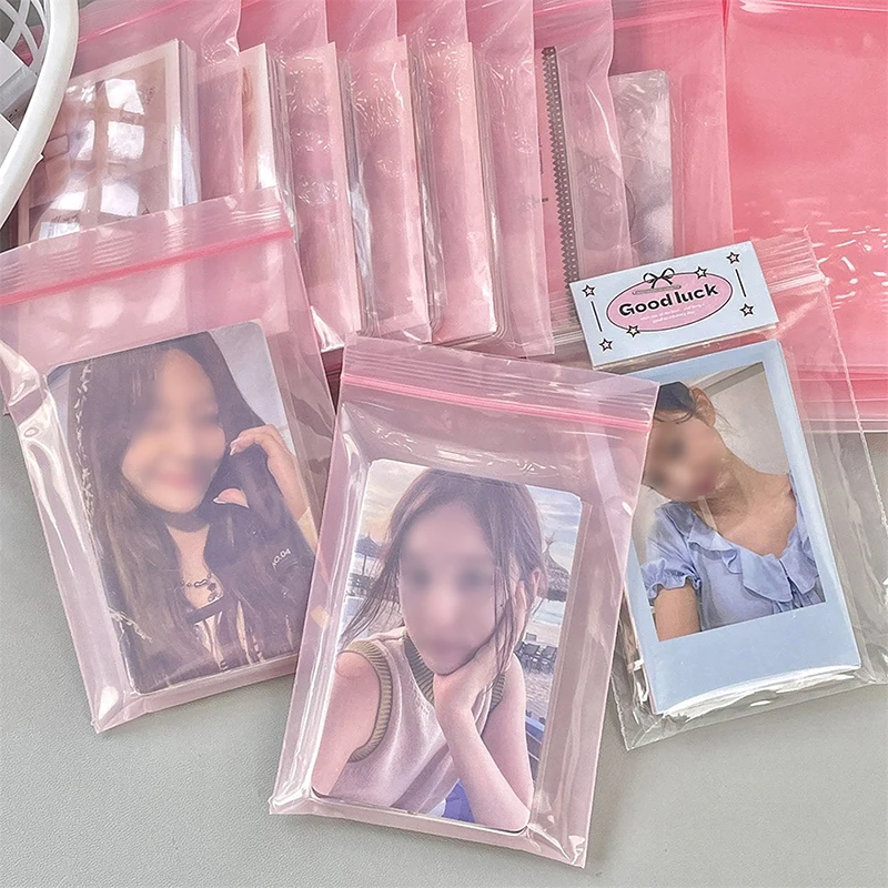 10/100PCS Card Photocard Storage Bag Pink Transparent Ziplock Bag Gift Packaging Bag Sticker Card Sleeve Packaging Bag