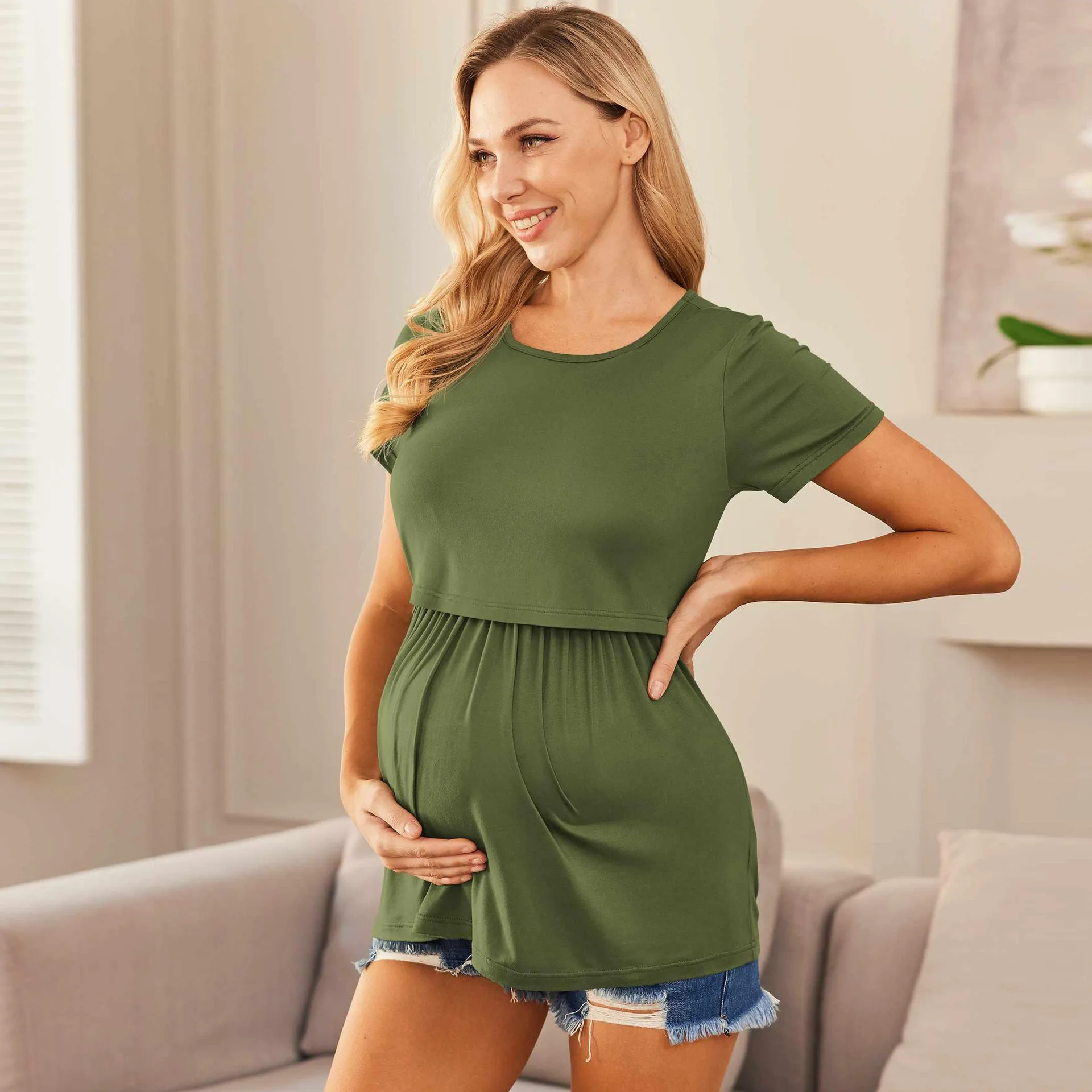 

European Beautiful Women's Short-sleeved Top Loungewear Loose New