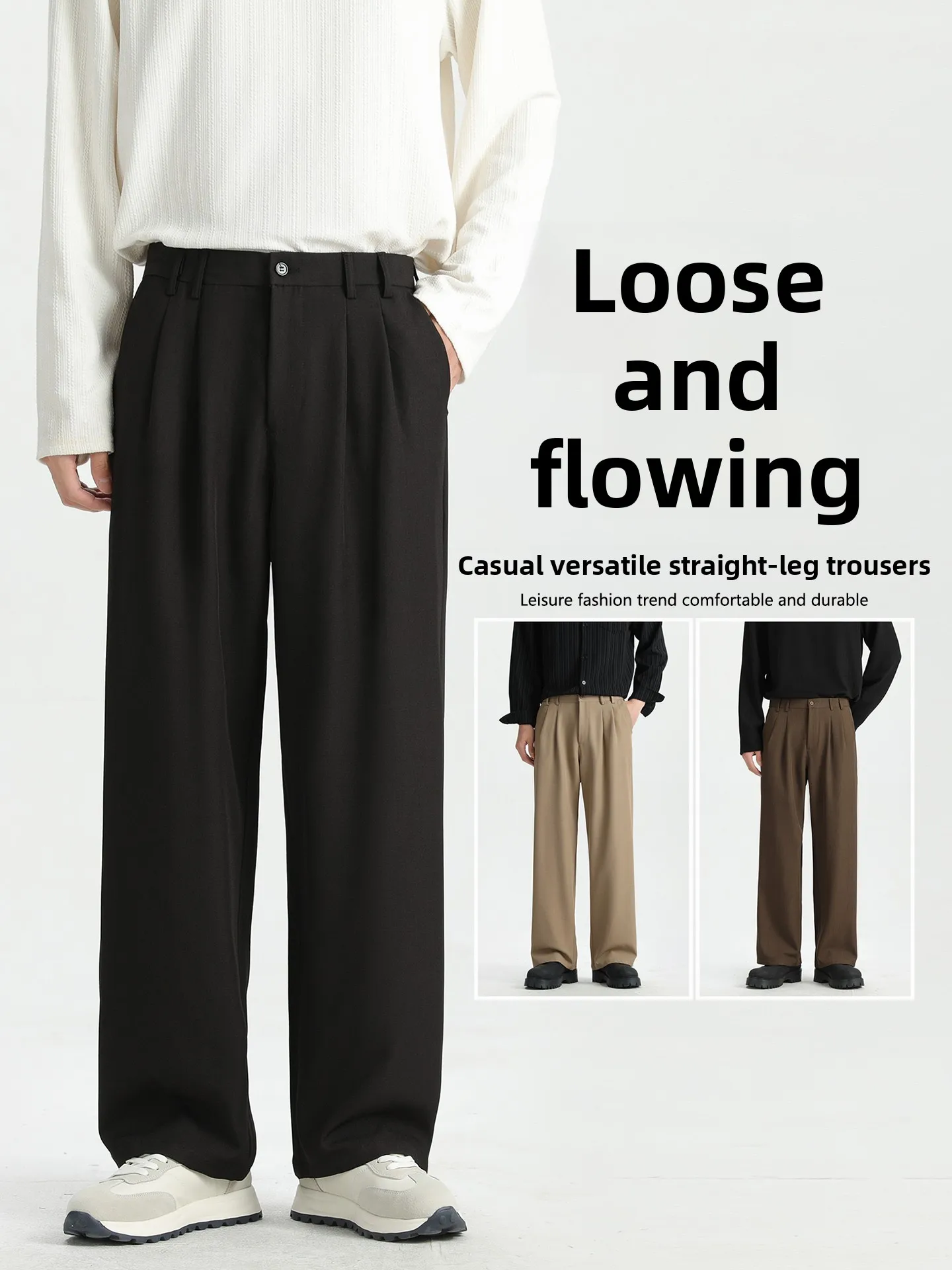 Loose Straight Leg Casual Pants Men's Large Size Drapey Wide Leg Autumn New Style Suit Pants Long Trousers Business Casual