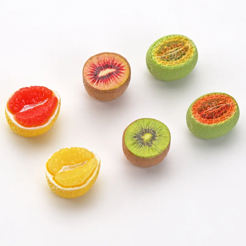 10pcs Mini Fruit Half Cut Grapefruit Kiwi Papaya Model Resin Miniatures DIY Handmade Jewelry Doll