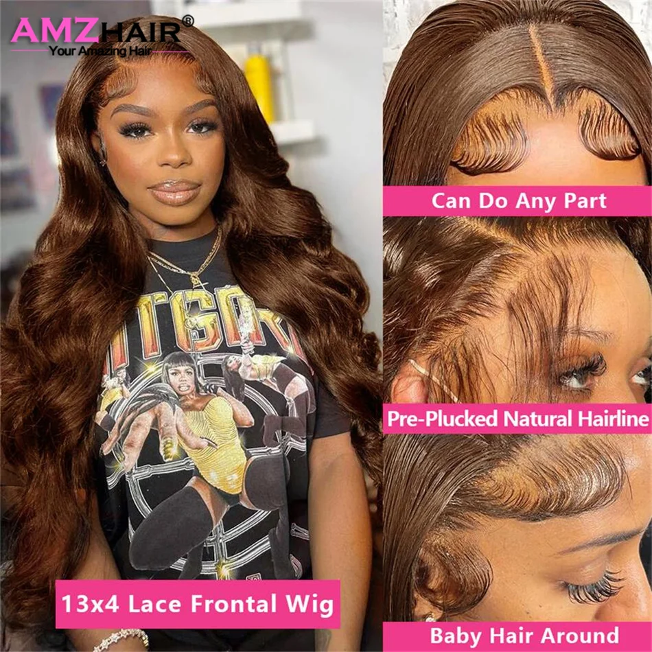 Transparent 30 Inch Chocolate Brown Colored Lace Front Wig Body Wave 13X4 Dark Brown Lace Frontal Human Hair Wigs For Women