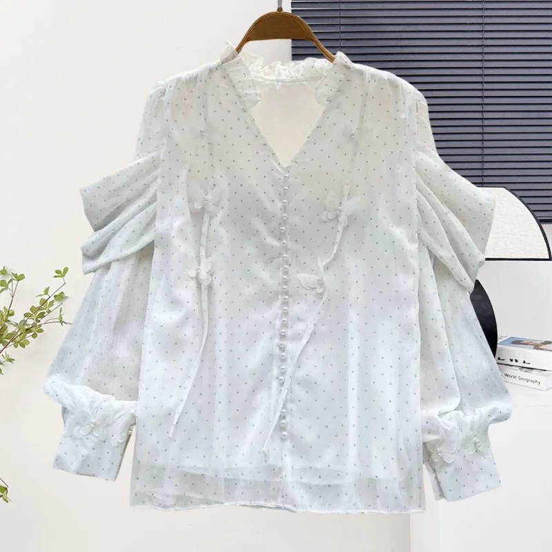 ใหม่,เกาหลี,สไตล์,Pullover,เสื้อ,เก๋,เซ็กซี่,คอวี,Patchwork,ผีเสื้อสามมิติ,ประดับด้วยลูกปัด,ผู้หญิง,แขนยาว,เสื้อ,571603