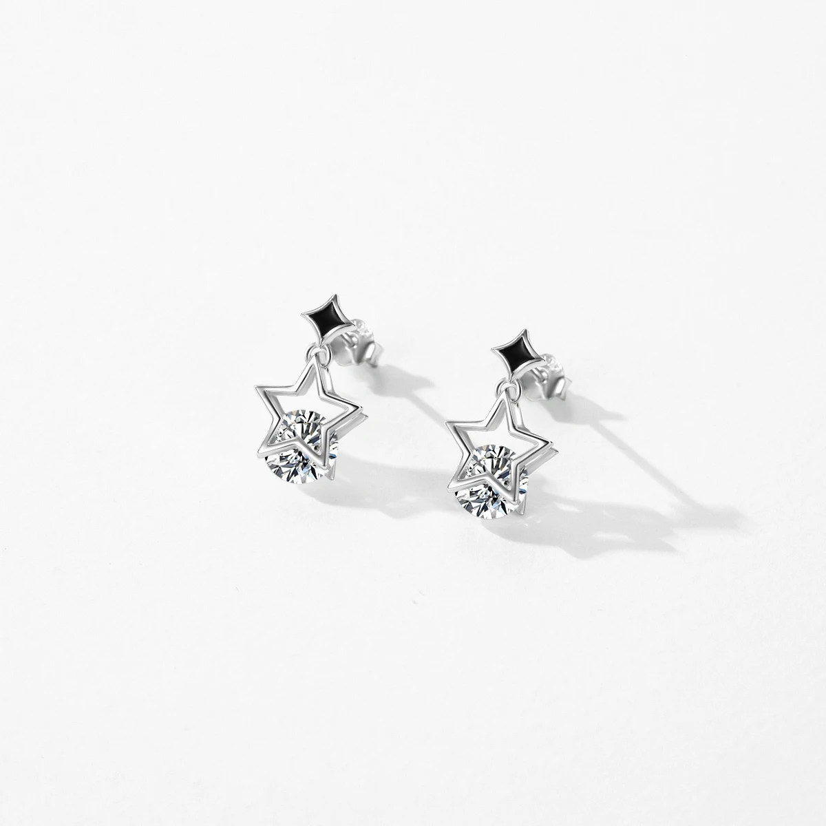 MODIAN Real 925 Sterling Silver Stars Sparkling CZ Stud Earrings Original Enamel Ear Studs For Women Hypoallergenic Fine Jewelry