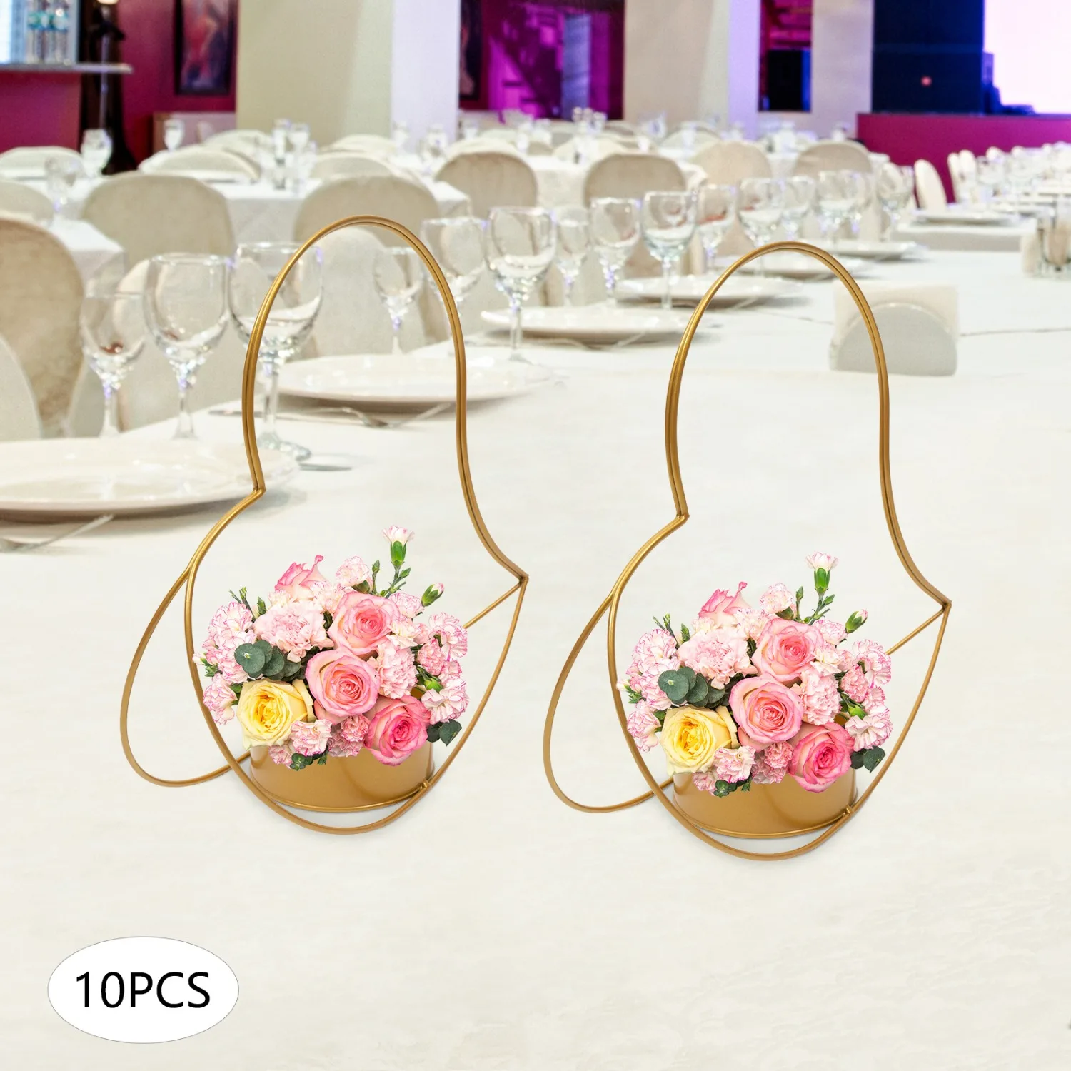 10Pcs Gold Vases for Centerpieces Wedding,Peach Heart Baskets for Weddings Party Table Decorations, DIY Party Decoration