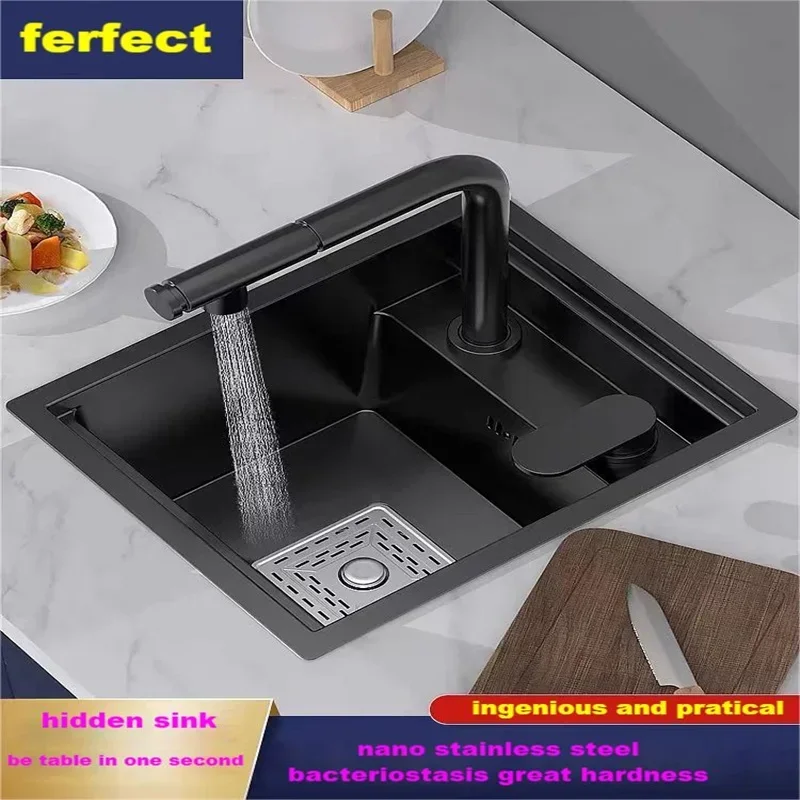 Hidden Cup Washer Sink Nano Stainless Steel kitchen Sink Bar Invisible Sink To Make A Camper Van With Cover Plate Small Pool