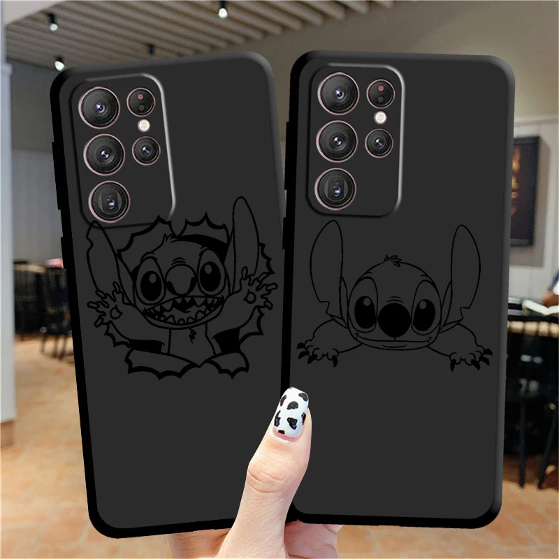 Disney Angel Stitch Couple Phone Case For Samsung S23 S22 S21 S20 FE Ultra Pro Lite S10 S9 S8 5G Plus Black Soft Cover