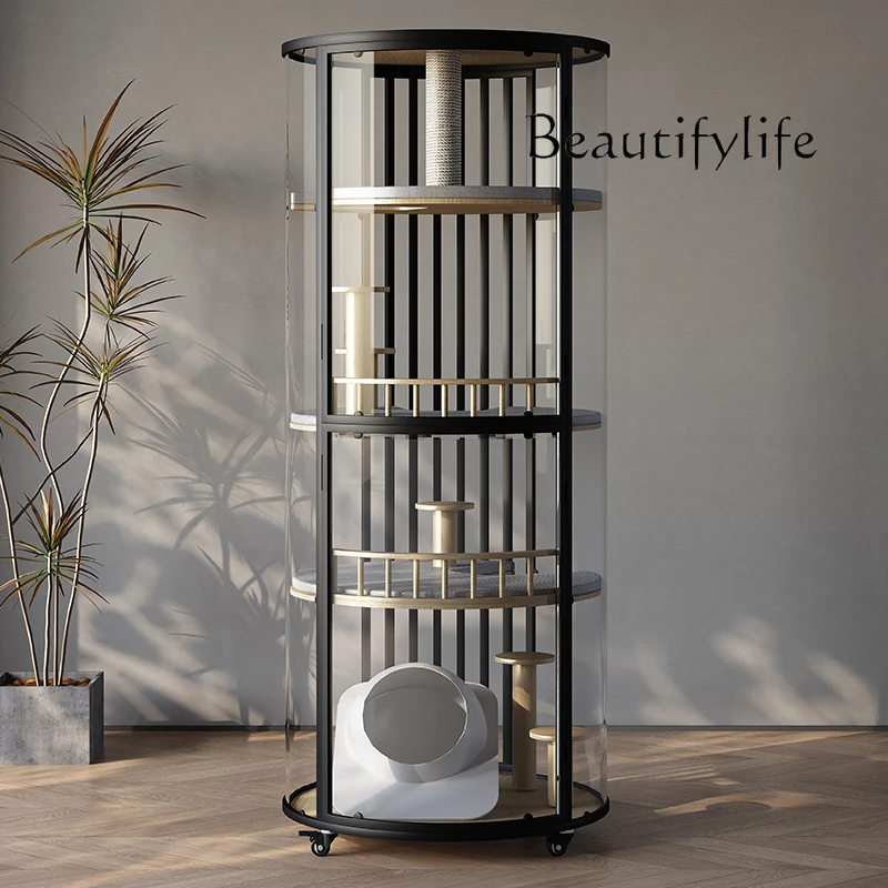 Large cylindrical 90 diameter cat villa 360 panoramic four floors can move the cat house