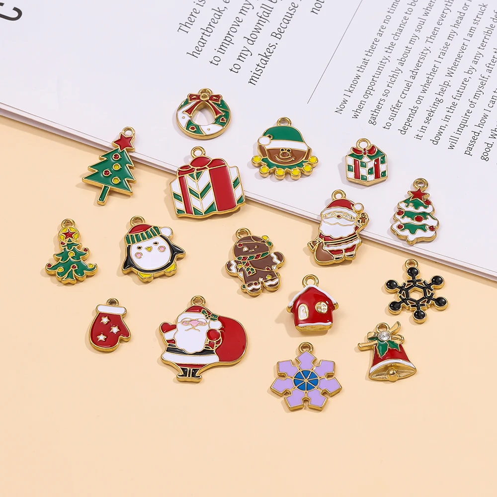 

1pcs Stainless Steel Christmas Charms Gold Color Santa Claus Christmas Tree Enamel Pendants For DIY Earrings Necklaces Making
