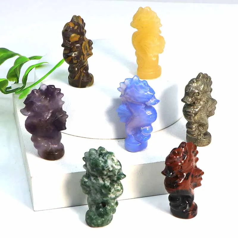 40mm Natural Crystals And Stone Sea Horse Statue Healing Minerals Carving Marine Animal Hippocampus Figurines Crafts Home Decor