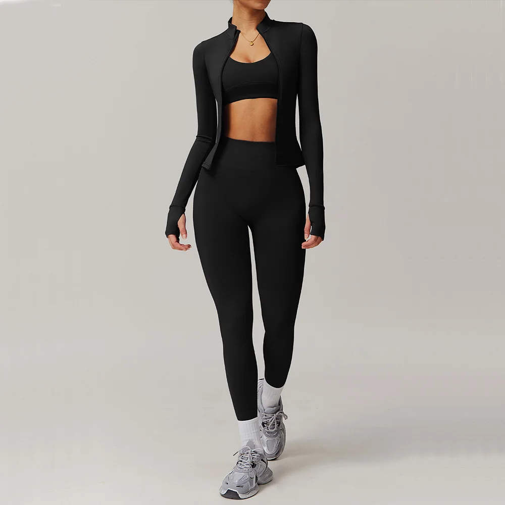 Yoga Suit 2PCS Sports Set Women Gym Set Women Tracksuit Running Workout Zipper Long Sleeve Shorts Yoga Clothing Athletic Wear image 3