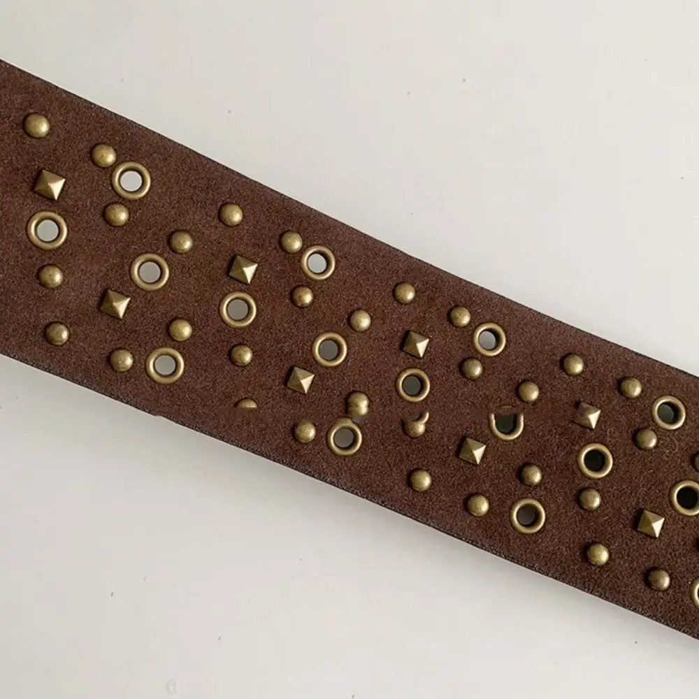 Simple Rivet Cowgirl Belt Harajuku Y2K Wide Waistband Aesthetic Round Buckle PU Leather Belt Clothing Accessories